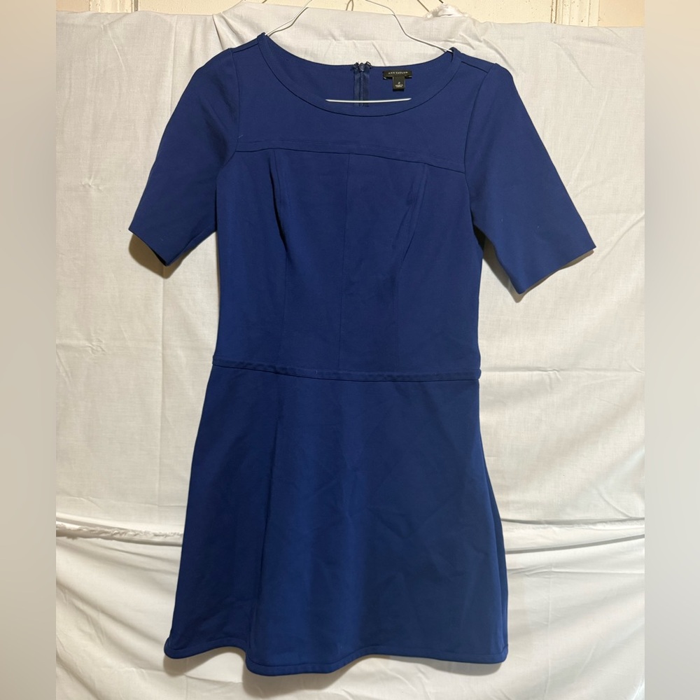 Ann Taylor Blue Pleated Sheath Dress